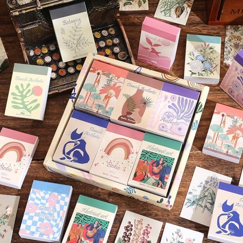 12 Sets 600 Sheets Washi Stickers for Journaling, Boho, Abstract, Vintage Scrapbook Sticker Set for Bullet Journal Art Diary Card Craft Gifts Planner Notebook
