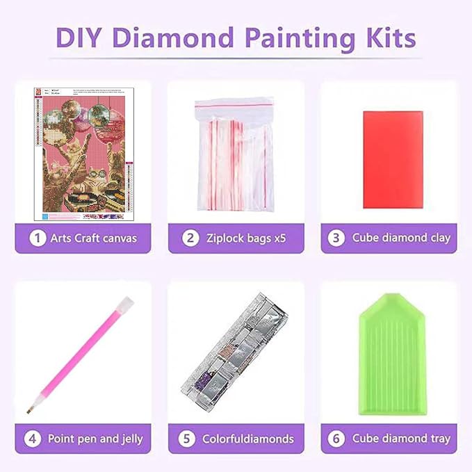 Diamond Art Kits for Adults,Cat Diamond Painting for Beginners,12 x 16 Inch