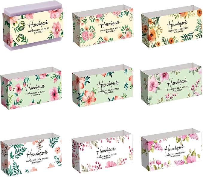PH PandaHall 90pcs Watercolor Leaves Soap Wrappers, 9 Styles Plant Branch Soap Labels Soap Packaging Paper Crafts Wrapper Soap Sleeves for Homemade Soap Lotion Bars Bath Gift Wrapping, 8.3x1.97inch