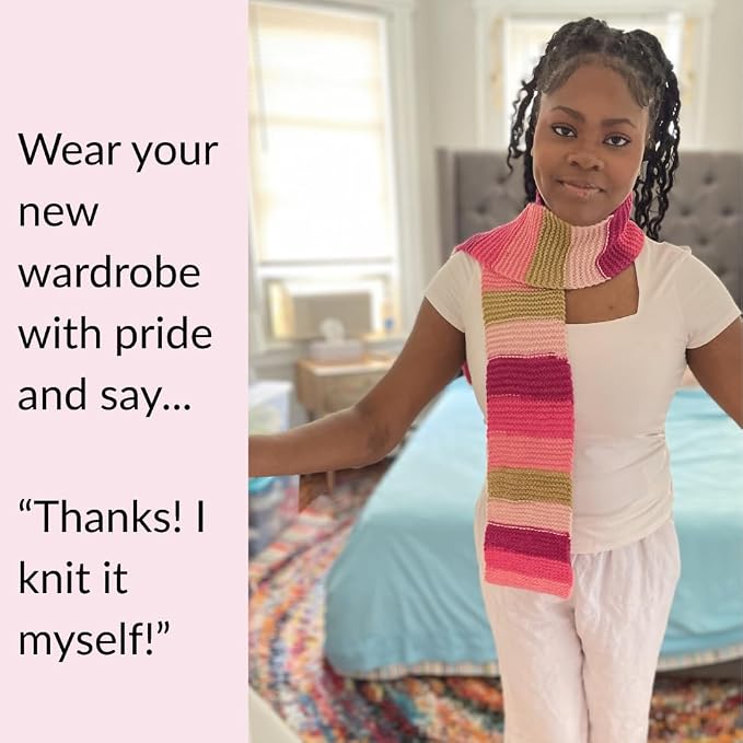The Spinning Hand Knitting Kit for Beginners Adults – Educator-Designed, Self-Striping Wool Yarn, Bamboo Needles & Video Tutorials (Fresh Figs)