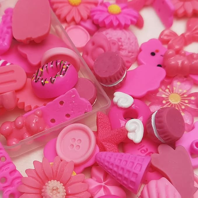 Chenkou Craft 50pcs Lots Mix Assorted Fuschia Craft DIY Flatbacks Resin Flat Back Buttons Scrapbooking (Fuschia)