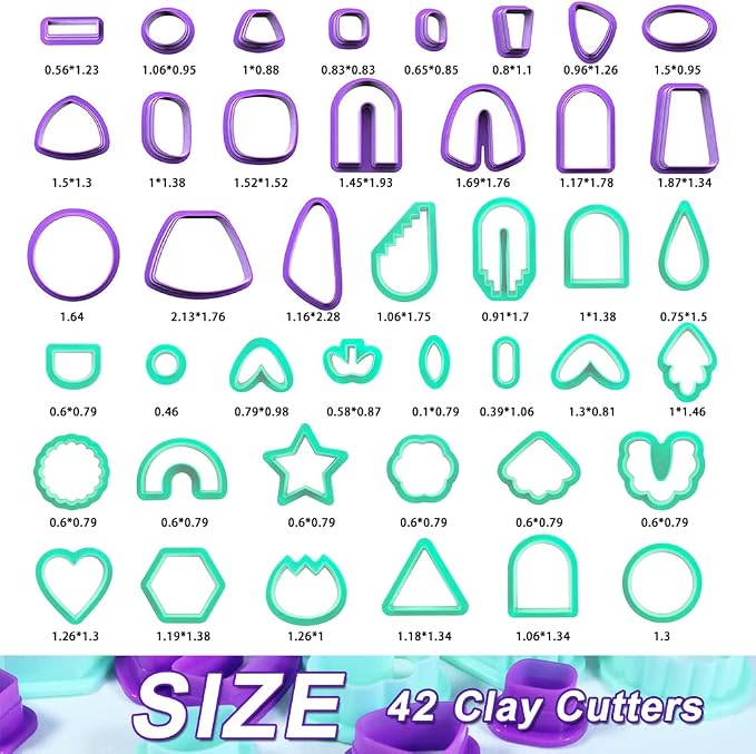 PTFJZ Polymer Clay Cutters for Earring Making - 160pcs Clay Tools Set with Earrings Accessories, 42+8pcs Different Shape Plastic Clay Cutters (Style B- Green+Purple)