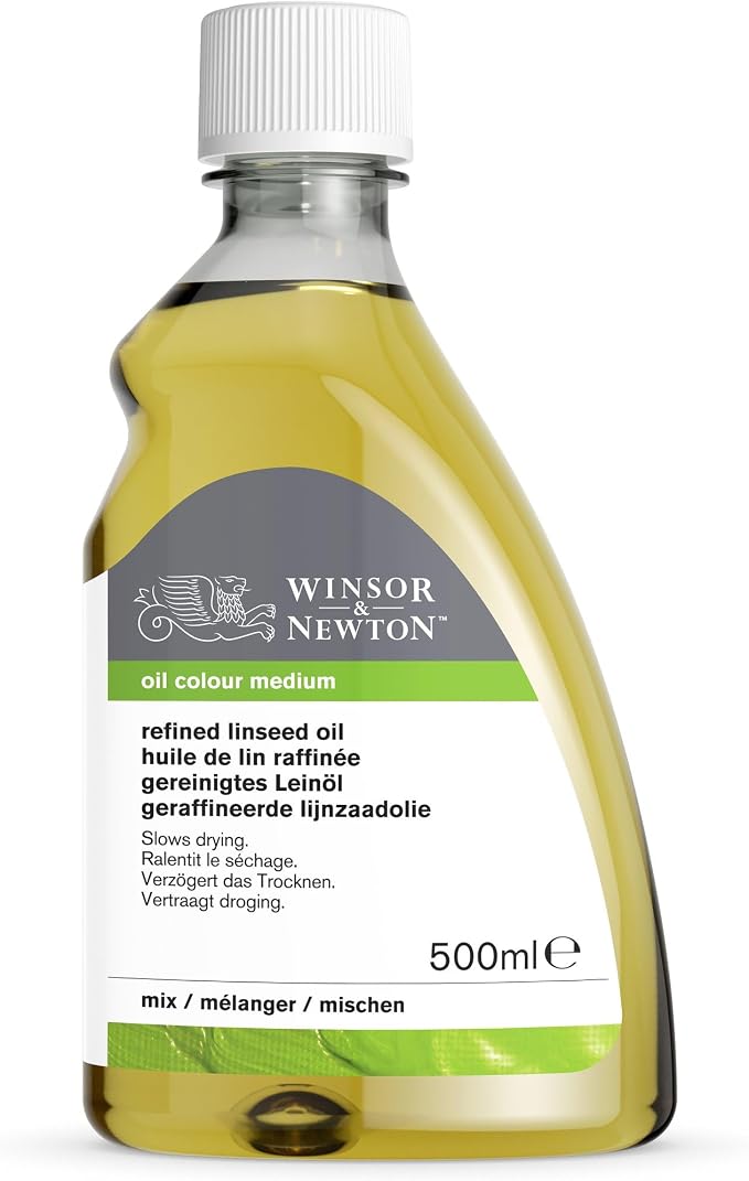 Winsor & Newton Refined Linseed Oil, 500ml (16.9-oz) Bottle | Essential refined linseed oil that slows drying, improves paint flow, enhances gloss and transparency.