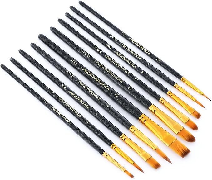 Transon 20pcs Artist Painting Brush Set for Acrylic Watercolor Gouache Hobby Craft Face Rock Painting Black and White Color