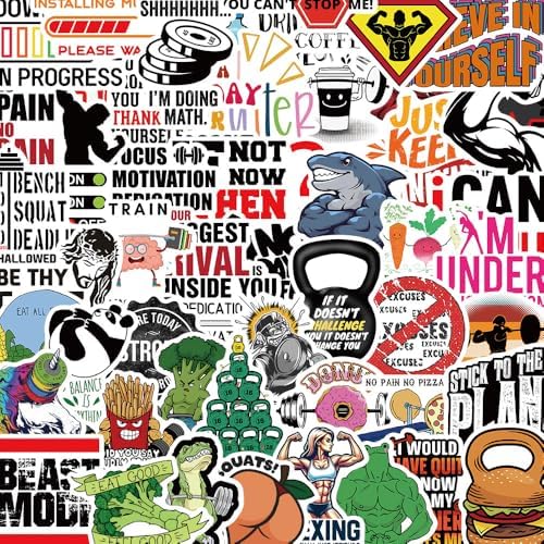 Inspirational Fitness Stickers Bulk for Adults, 50 Pcs Cool Weightlifting Stickers for Water Bottles, Positive Affirmation Workout Sticker Pack for Computer Laptop Phone Case Luggage