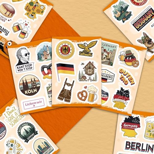 100Pcs Germany Stickers Small for Luggage, Water Bottle - Germany Party Supplies- German Stickers - Gift for Women & Men