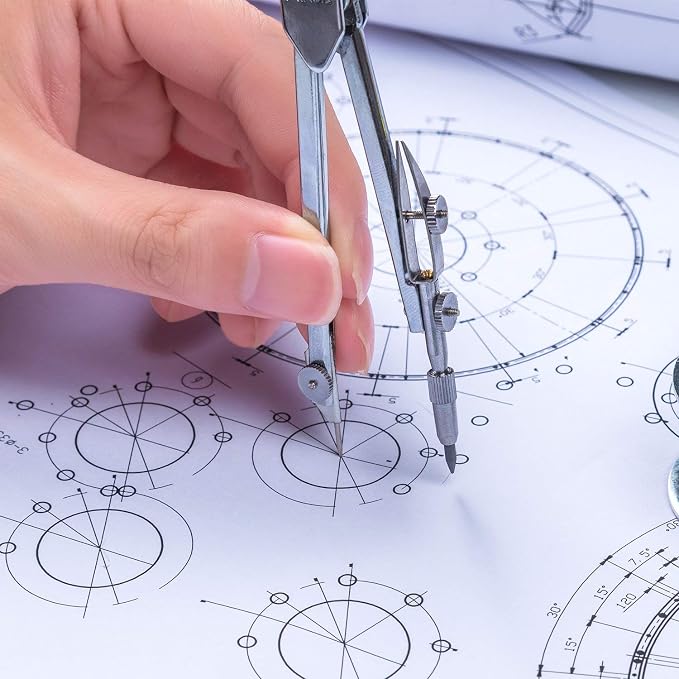 EBOOT Drawing Compass and 6 in Protractor Geometry Set, Clear | Geometry Math Set, Swing Arm Protractor Ruler Compass, Geometry Drawing Tools for Measuring Angles