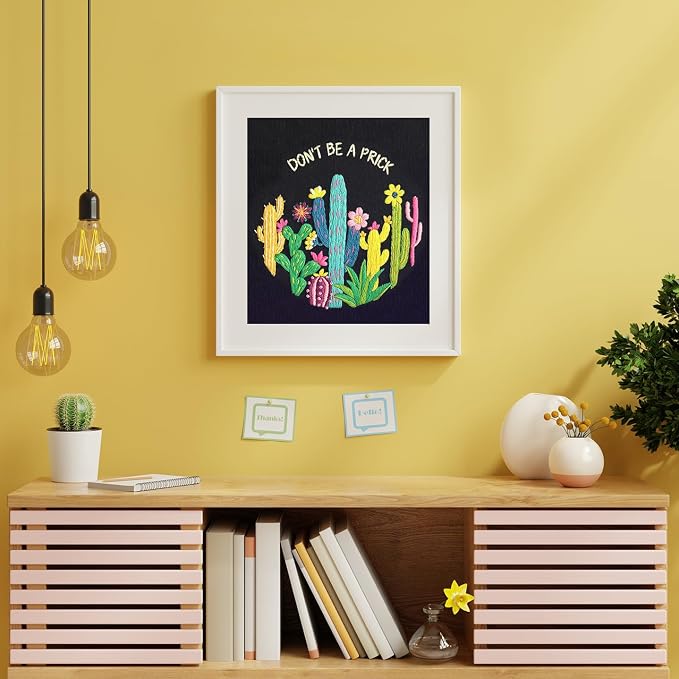 Louise Maelys Cactus Embroidery Kit for Beginners Plant Gift DIY Craft | Cross Stitch Kits for Adults Featuring Funny Cactus Artwork. Needlepoint Kit for Beginners to Enjoy Creative DIY Embroidery