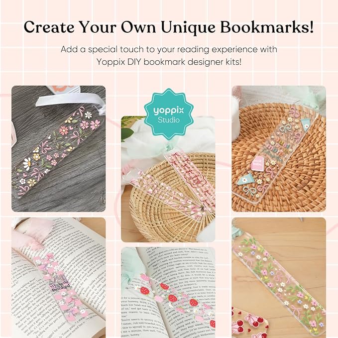YOPPIX 180 Pcs Acrylic Bookmark Blanks- 20 Set Bookmark Making Kit with 20 UV DTF Stickers About Bow Theme 20 Tassels 20 Ribbon 80 Bookish Stickers for DIY Your Crafts Gift for Book Lover
