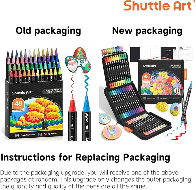 Shuttle Art 48 Colors Brush & Fine Tip Acrylic Paint Markers