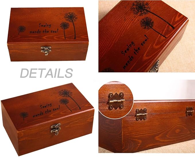 Wooden Sewing Kit Box with Cute Sewing Accessories, Sewing Basket Kit for Adults Beginners Kids Girls, Home Hand Sewing Starter Kit
