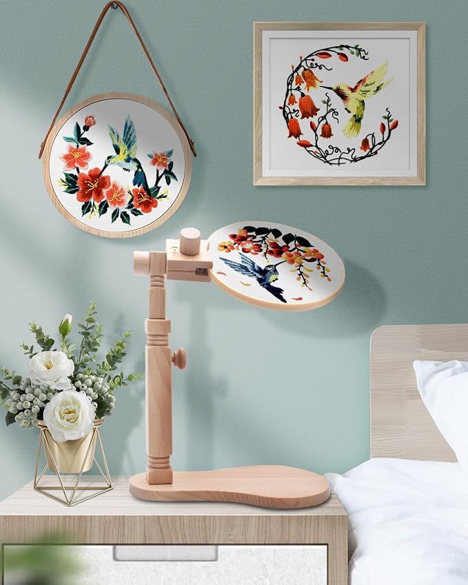 TINDTOP Beech Wood Embroidery Hoop Stand, with 3pcs Embroidery Hoops