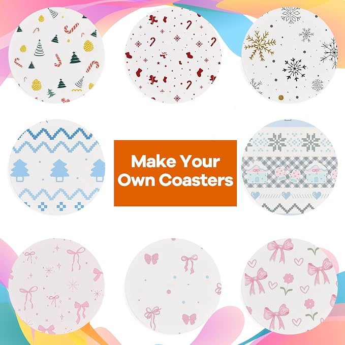 24 Pcs Round Ceramic Tiles for Crafts 4x4 White Ceramic Coasters for Crafts with Cork Backing Pads Blank Unglazed Tiles for Painting, Alcohol Ink, Acrylic Pouring, DIY Coaster