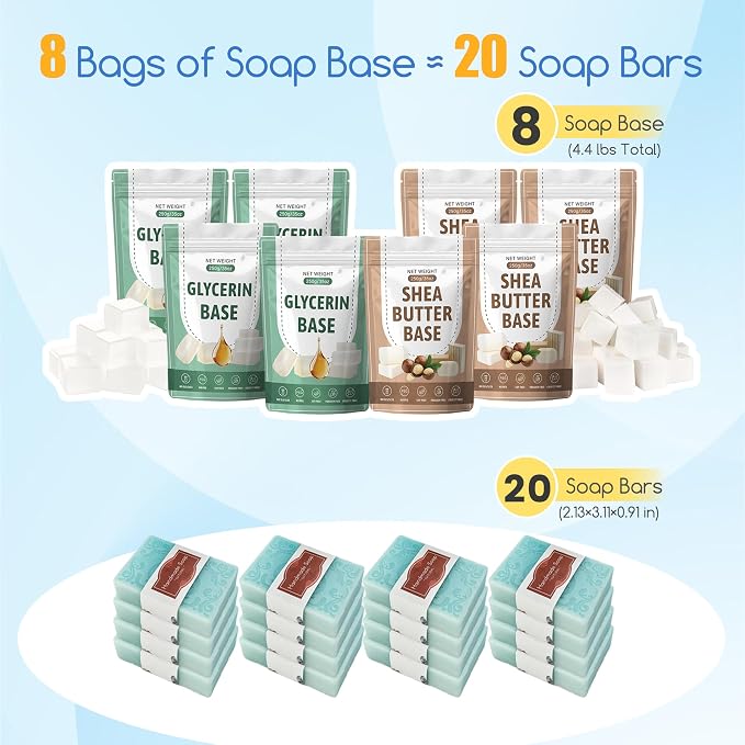 VUSIBA Deluxe Soap Making Supplies Kit with 100+ PCS Supplies for Adults | All in One Soap Kit, Electric Hot Plate, 4.4 lbs Soap Base, 8 Fragrance Oils, 8 Dyes, Soap Packing Supplies