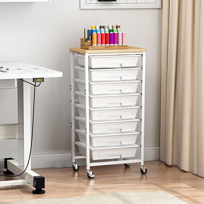 caktraie 8-Drawers Rolling Cart, Craft Storage Utility Cart, White layer