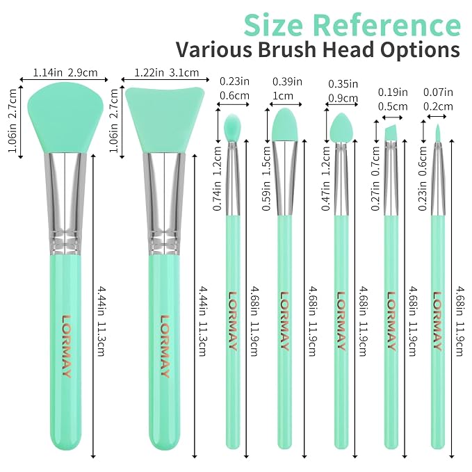 LORMAY 7-Piece Silicone Brush Set for UV Resin Crafts and Makeup, Green | Easy Clean for DIY Epoxy Art and Makeup, Soft Reusable Tools, Gentle Applicator Suitable for All Skin Types