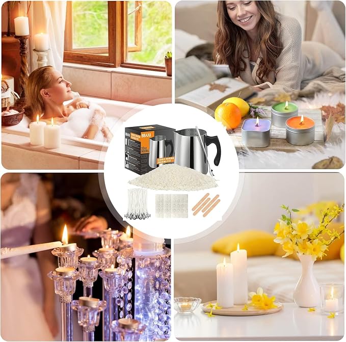 BBAXI Candle Making Kit - 32oz Pouring Pot, 16oz Soy Wax Candle Making | Candle Making Kit for Home Decor&Gift,Contains soy wax&Wooden Wick Holders&Candle Wicks&Thermometer&Spoon for Beginners