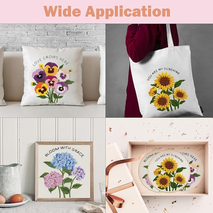 Nuberlic 3 Pack Embroidery Kit for Beginners, Floral Cross Stitch Kit