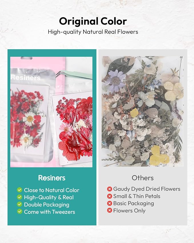 Dried Flowers, Resiners 174Pcs Pressed Flowers for Craft Red Real Natural Dried Flowers Dry Leaves Kit for DIY Making Crafts Resin Soap Candle Scrapbook Supplies Card Making Jewelry