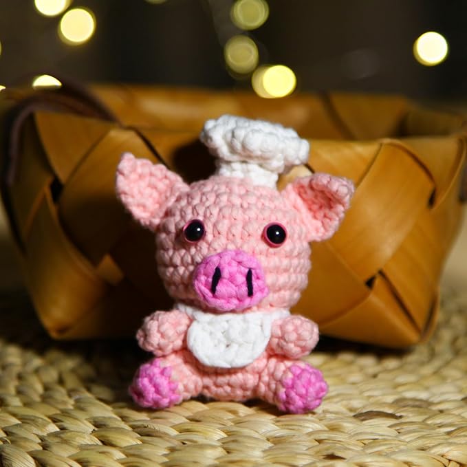 CrochetBox Crochet Kit for Beginner, Pig Easy Learn How to Crochet Stuffed Animals Gift for Adults and Teen(), Knitting Set with Yarn Hook Stitch-by-Stitch Video Tutorial(30%+ Yarn)