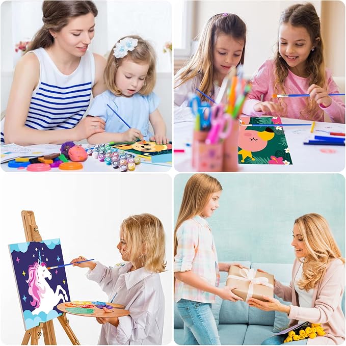 CarlonLin 4 Pack Paint by Number for Kids Framed Canvas, Paint by Numbers for Kids Ages 4-8-12, DIY Paint by Numbers Kits Beginner, DIY Acrylic Oil Painting for Home Wall Decor (8x8inch)