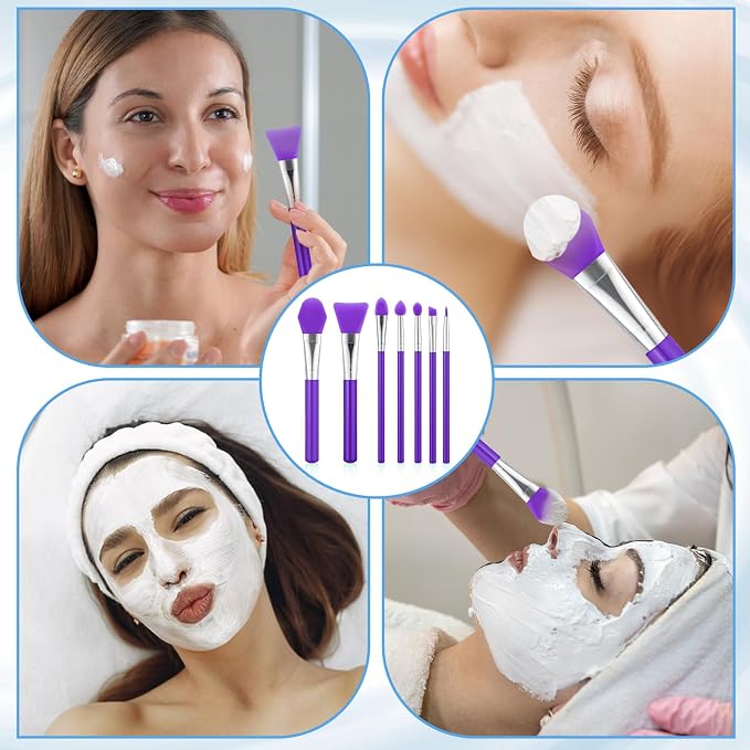 7PCS Silicone Brush Applicator Kit, Resin Brush Applicator UV Resin Brushes Applicators Jelly Brushes Applicators for Cream Makeup Products and Epoxy Art Crafting, Purple