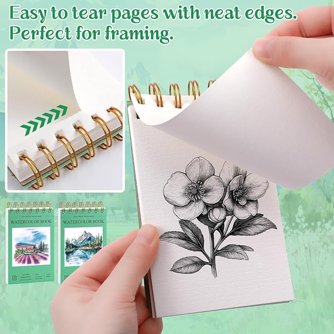 2 Small Watercolor Sketchbook with Watercolor Brushes, 3.5" x 5.5"