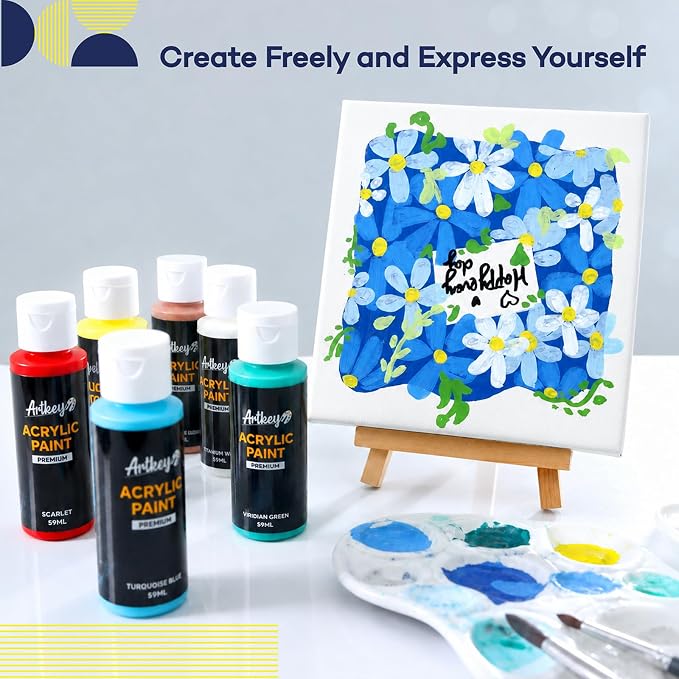 Artkey Acrylic Paint Set, 24 Colors 2 oz/59 ml Acrylic Paint Kit for Professional Artists & Beginners – Craft & Art Supplies for Canvas, Wood, Fabric, Rock, Leather, Ceramic, Glass, Easter Egg
