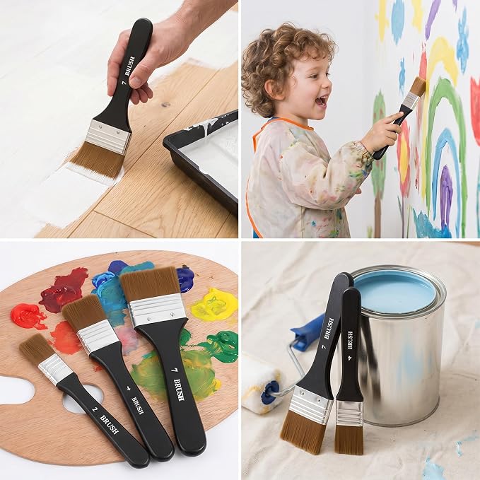 3 Pcs Flat Paint Brushes Set, Nylon Art Brushes for Acrylic Oil Watercolor Painting, Wide Wash Varnish Chip Brush for Gesso Canvas Furniture Craft Supplies
