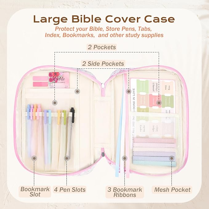 XKDOUS Bible Cover Case for Women Bible Bag Journaling Kit w/Study Supplies