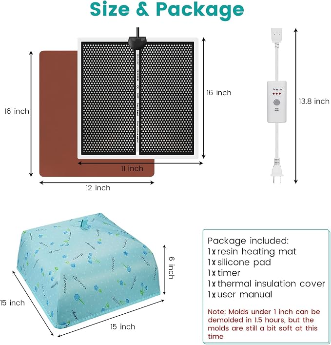 Epoxy Heating Mat with Cover Timer, Heat Pad for Resin Molds, Fast Curing Drying Warming Machine