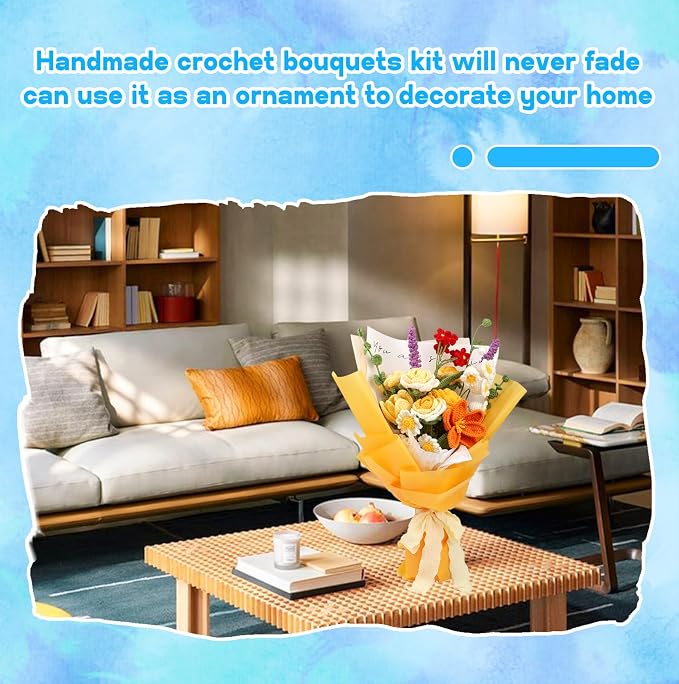 Iuuidu Crochet Kit for Beginners, Flower Bouquet Crochet Kit Rose