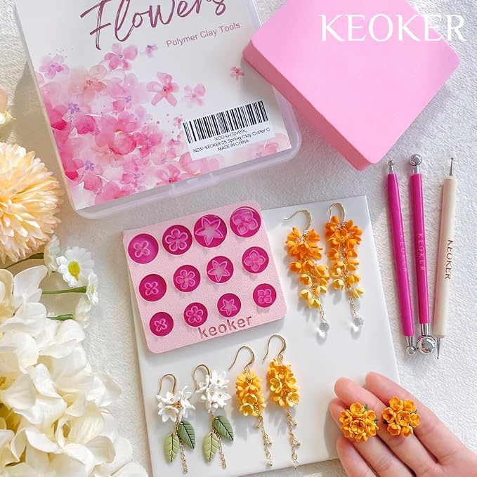 KEOKER Spring Clay Cutters, Spring Polymer Clay Cutters Flowers, Small Flower Clay Cutter, 12 Shapes Polymer Clay Cutters for Earrings, Polymer Clay Tools, Polymer Clay Earring Making Kit