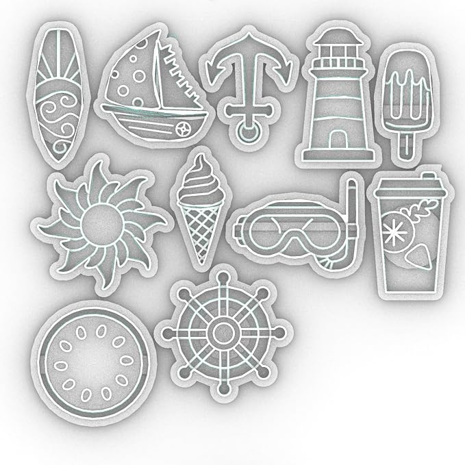 Nautical & Summer Fun Polymer Clay Cutters Set - 9pcs Coastal Shapes Including Lighthouse, Anchor, Ship Wheel, Ice Cream & Sunglasses for DIY Earring Jewelry, Soft Clay Crafts & Scrapbooking