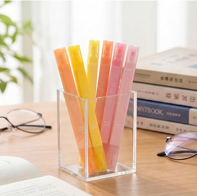 konket 6Pcs Aesthetic Cute Highlighters with Soft Chisel Tip, Double Ended Highlighter, Quick Dry Assorted Colors Highlighters Markers for School Supplies and Office Journaling