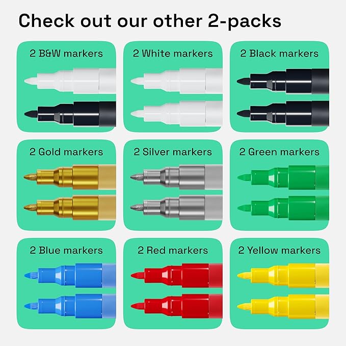 ARTISTRO Gold & Silver Acrylic Paint Markers - 0.7mm Extra Fine-Tip - 2 Set