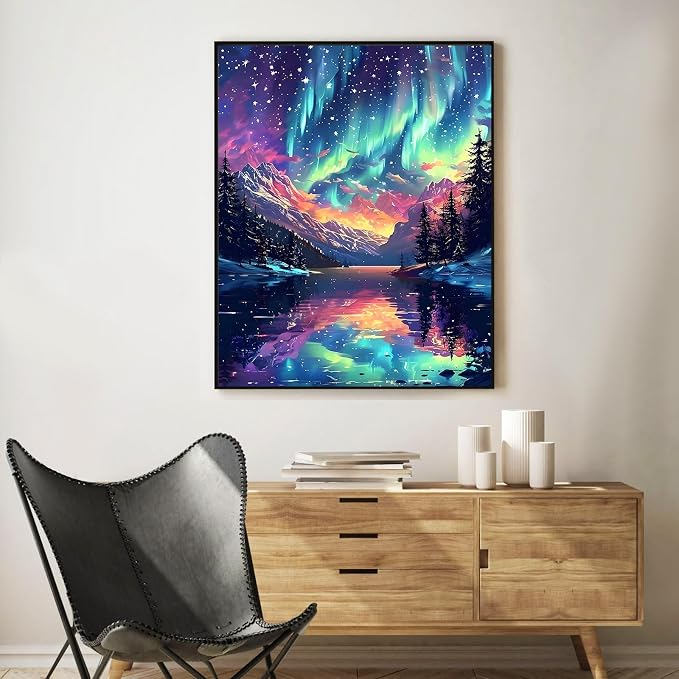 Paint by Numbers Kit for Adults, Aurora Borealis & Mountain, 16x20 Inch