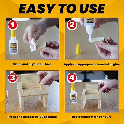Wood Super Glue Liquid, Clear Instant Cyanoacrylate Adhesive for Wood Crafts Repair Woodworking, All Purpose CA Glue for Shoe Ceramic Plastic Leather Glass Model Metal Pottery Aquarium Porcelain Stone