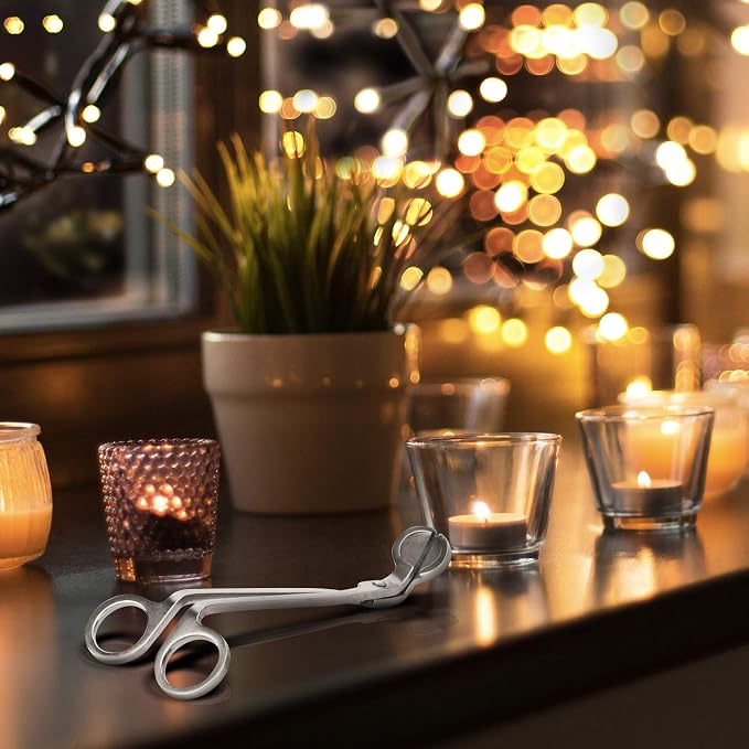 CHEFBEE Stainless Steel Candle Wick Trimmer | Silver, Polished Wick Clipper, Clean Even Burn, Prevents Soot Buildup, Reaches Deep Jar Candles, Sturdy Precice Cutting
