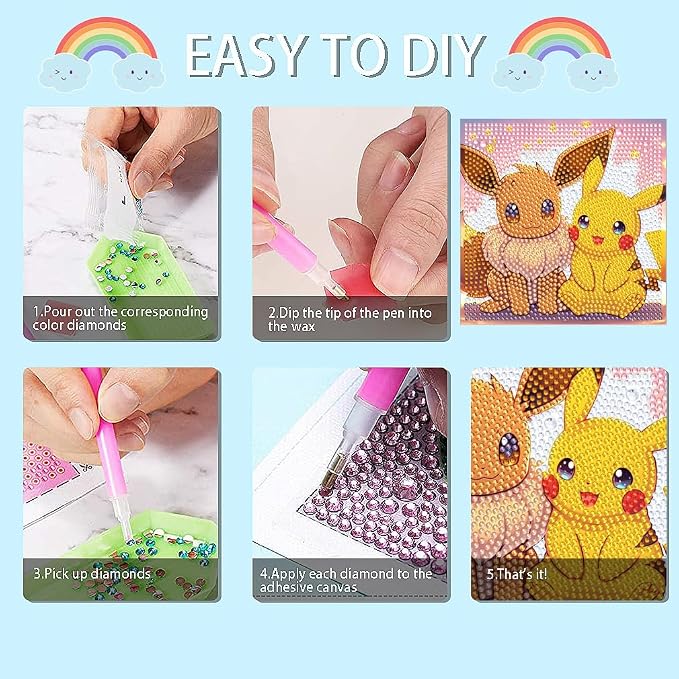 Fuinkqe Diamond Art Kits for Kids with Frame, Cartoon Diamond Art Painting Kits for Kids and Teens, Gem Art for Gift and Home Wall Decor(7x7inch)
