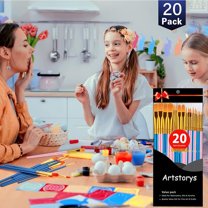 Artstorys Paint Brushes Set, 20 Pcs Acrylic Oil Watercolor Painting Brushes | Artist Paintbrush (Nylon Hair Wood Handles) for Adult Drawing, Great for Face, Rock & Canvas, Arts Craft Supplies, Blue+Pink