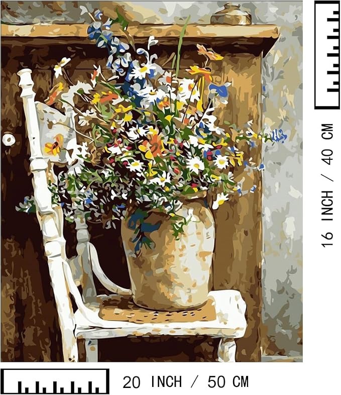 BAISITE Paint by Numbers Kit for Adults Beginners,20" Lx16 W Canvas for Painting Kits for Adults in Colorful Box Daisy Vase-BSC003