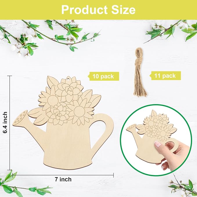 Large Size 7" Wooden Spring Ornaments to Paint, Flower Wooden DIY Blank Unfinished Round Wood Discs Ornament for Crafts Hanging Decorations(10PCS)