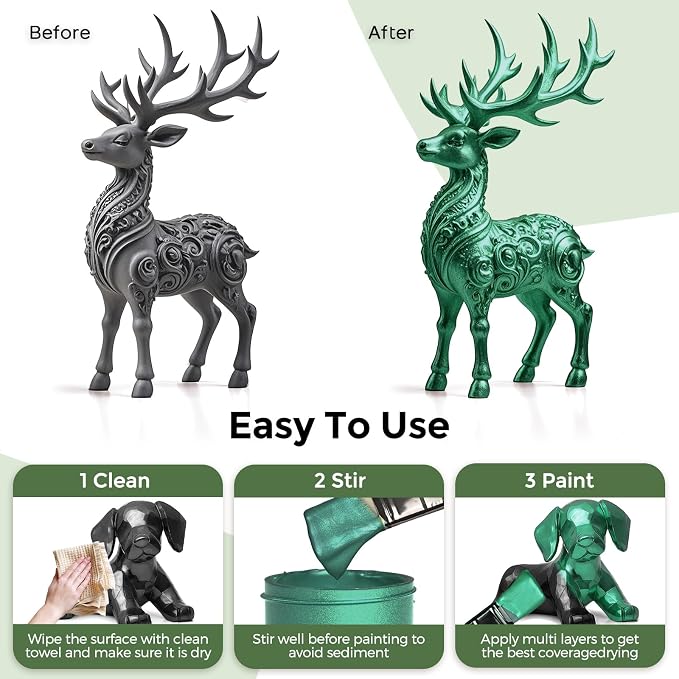 Nicpro Metallic Emerald Green Acrylic Paint, 8.45oz/250ml Craft Paints | Large, Non Toxic, Non Fading Pearlescent Paint for Metal, Wood, Clay, Canvas, Ceramic, Furniture, Handcrafts, Art Supplies