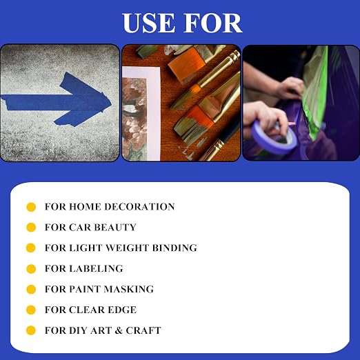 Professional Painters Tapes 2 Inch Wide (1.88 In x 60.1 Yds x 6 Rolls =360.6 Yds ), Blue Masking Tape, Paint Paper Tape, Protects Surfaces, No Residue, Painter's Tape for Wall Painting, Canvas Edging