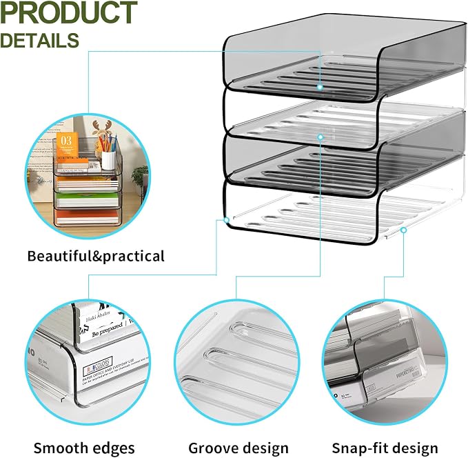 FANXIYQ 4-Tier Acrylic Paper Tray Organizer, 2-Tone Office Paper Organizer