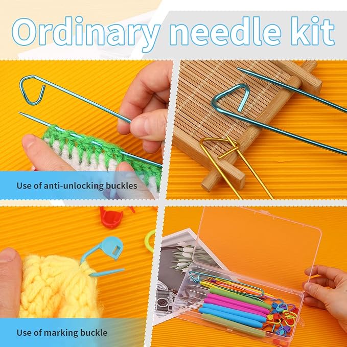 FTEVEN 45PCS Knitting Loom Hooks Set, Large Eye Bent Tapestry Needles | Colorful Plastic Large Eye Needles, Knitting Loom Needles with Knitting Needle Markings for DIY Handicrafts