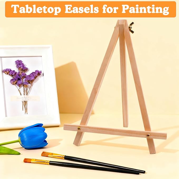 10 Pack 9 Inch Wood Easels, Tripod, Table Top Easels for Painting, Art Crafts Painting Party Easel, Student Tabletop Easels Stand for Painting, Portable Mini Canvas Photo Picture Sign Holder