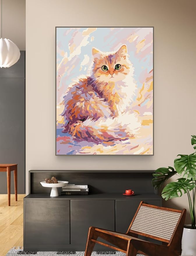 ZRIZQ Paint by Numbers Kit for Adults Beginner Animal,Cat,16x20 | Full set with wooden brushes,rolled canvas,rich paints.Calming activity.Beginner friendly.Just open and paint.