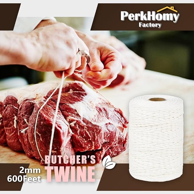 SMART&CASUAL 600 Feet 2mm Cotton Butcher Twine String Soft Food Safe for Cooking Craft Baker Kitchen Meat Turkey Sausage Roasting Gift Wrapping Gardening Crocheting Knitting